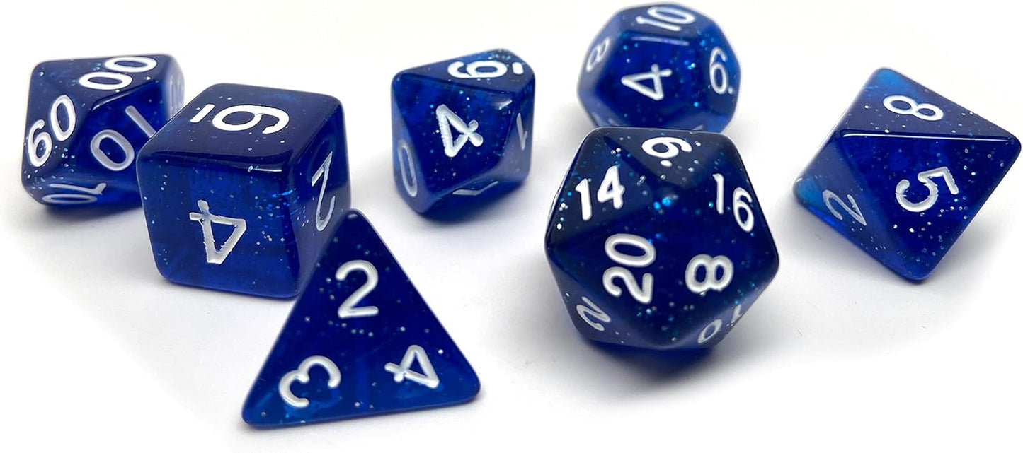 Polyhedral Dice - 7 Piece Set --- Glitter Blue