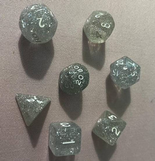 Polyhedral Dice - 7 Piece Set --- Clear Glitter