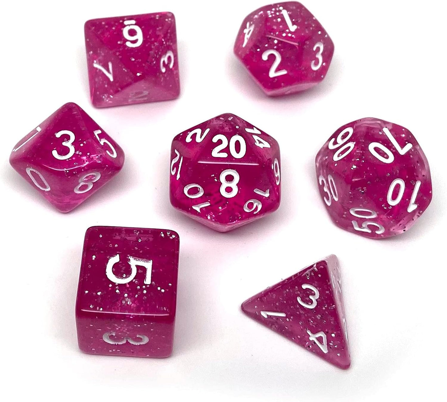 Polyhedral Dice - 7 Piece Set --- Glitter Deep Red/Purple