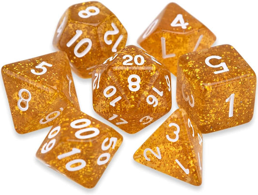 Polyhedral Dice - 7 Piece Set --- Glitter Yellow