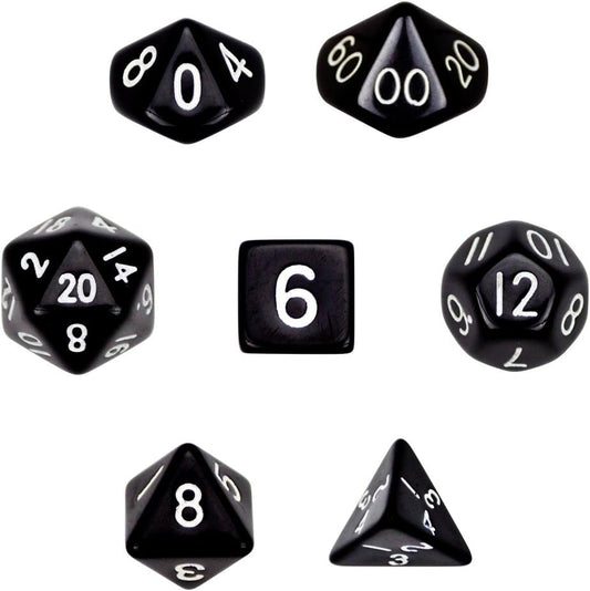 Polyhedral Dice - 7 Piece Set --- Opaque Black