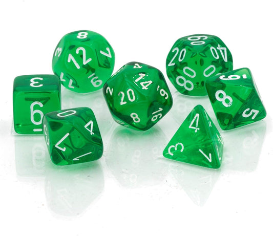 Polyhedral Dice - 7 Piece Set --- Transparent Green