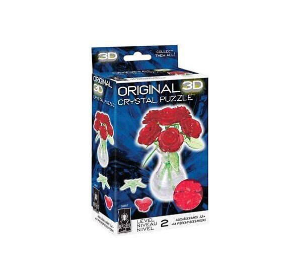 3D Crystal Puzzle: Roses in Vase - Red