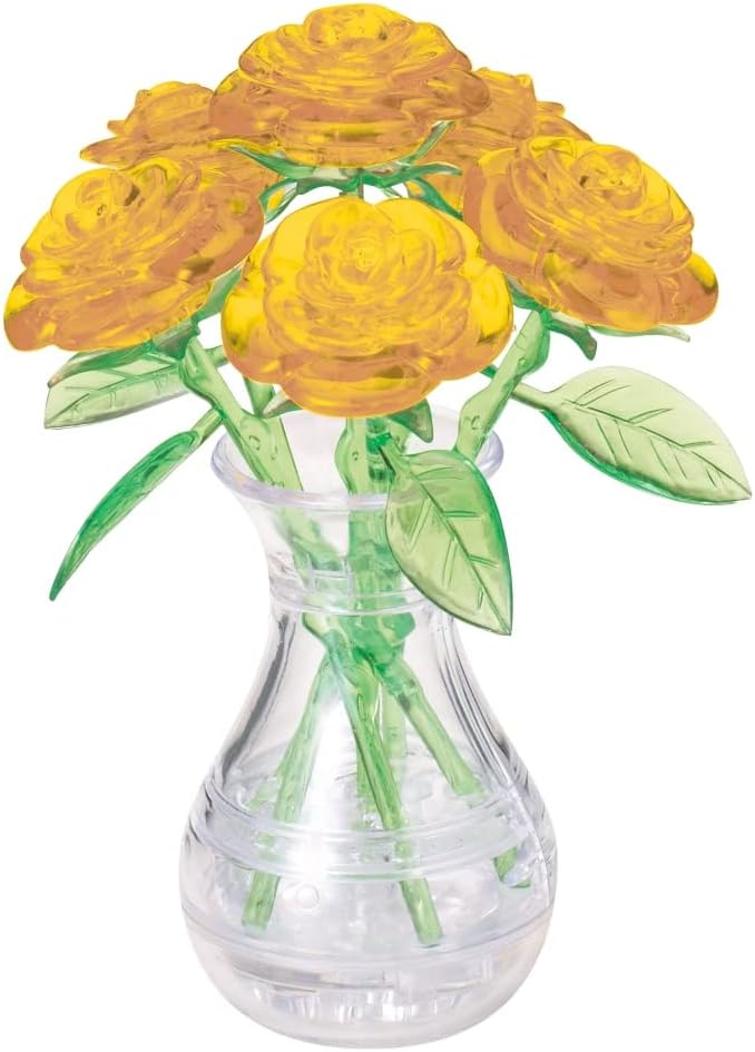 3D Crystal Puzzle: Roses in Vase - Yellow