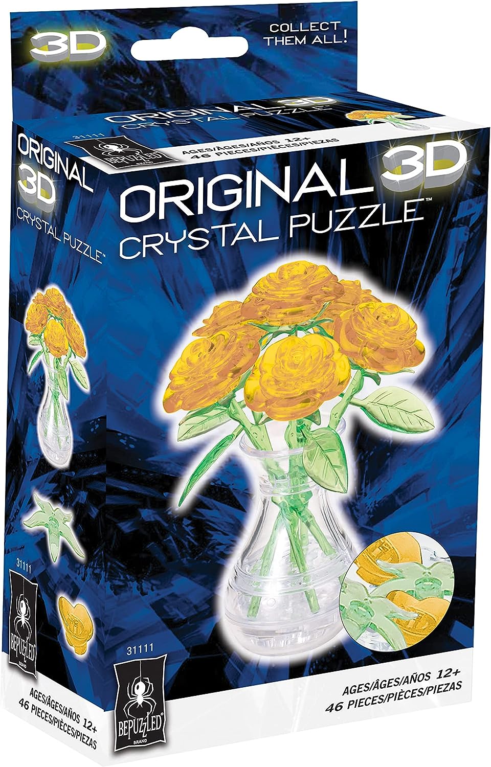 3D Crystal Puzzle: Roses in Vase - Yellow