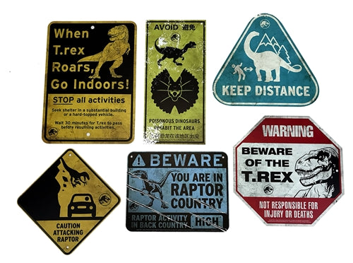 Jurassic World - Metal Warning Signs Scaled Prop Replica