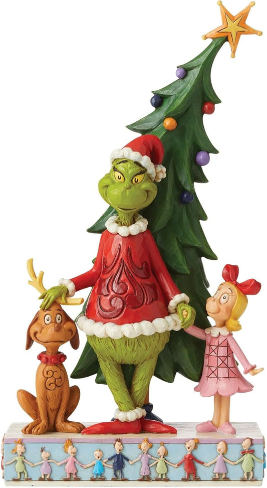 Jim Shore The Grinch, Max and Cindy with Christmas Tree Figurine - RETIRED