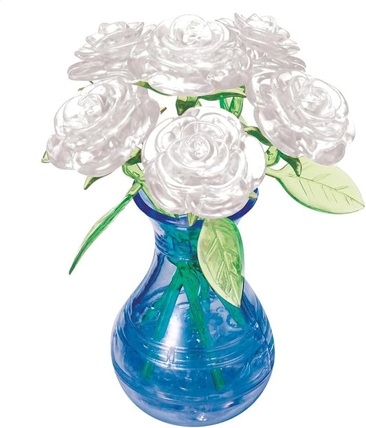 3D Crystal Puzzle: Roses in Vase - White in Blue Vase