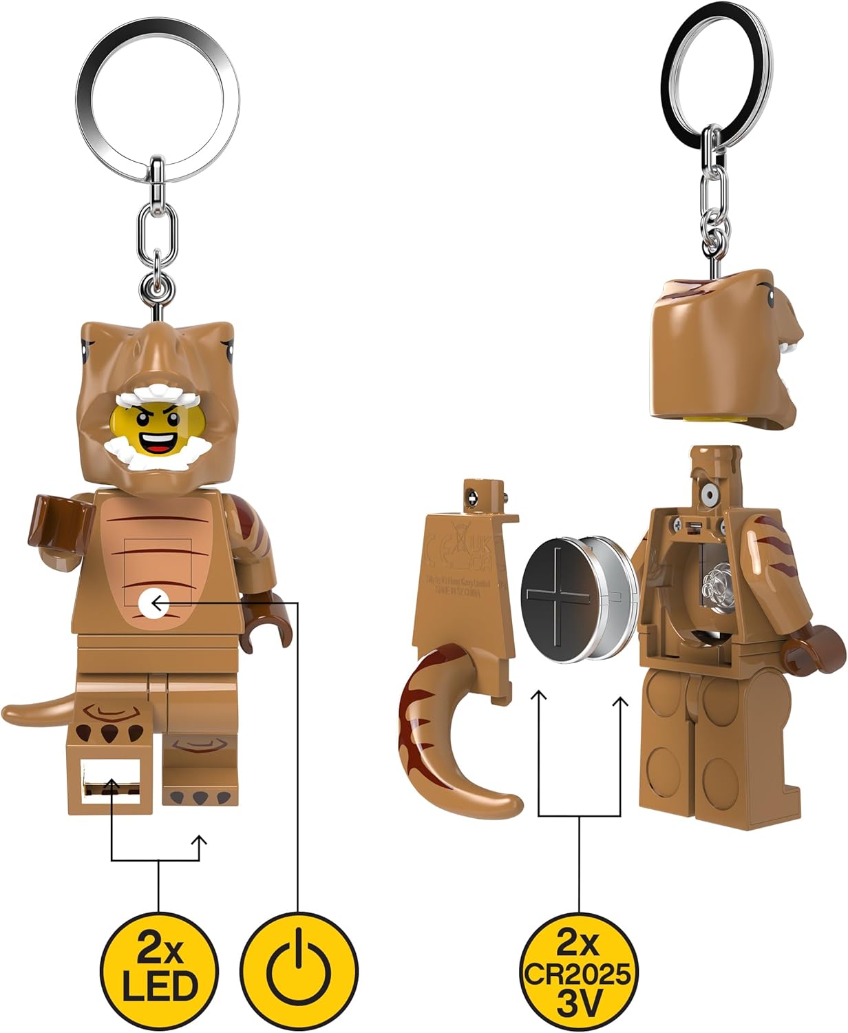 Lego Minifigures Large 3 Inch Tall Figure Keychain Light - T-Rex Costume