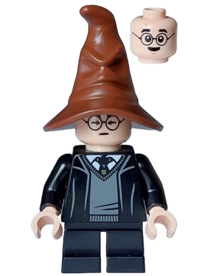 Lego Minifigure Harry Potter - Hogwarts Robe, Black Tie and Short Legs, Reddish Brown Sorting Hat (hp466)(Brand New)