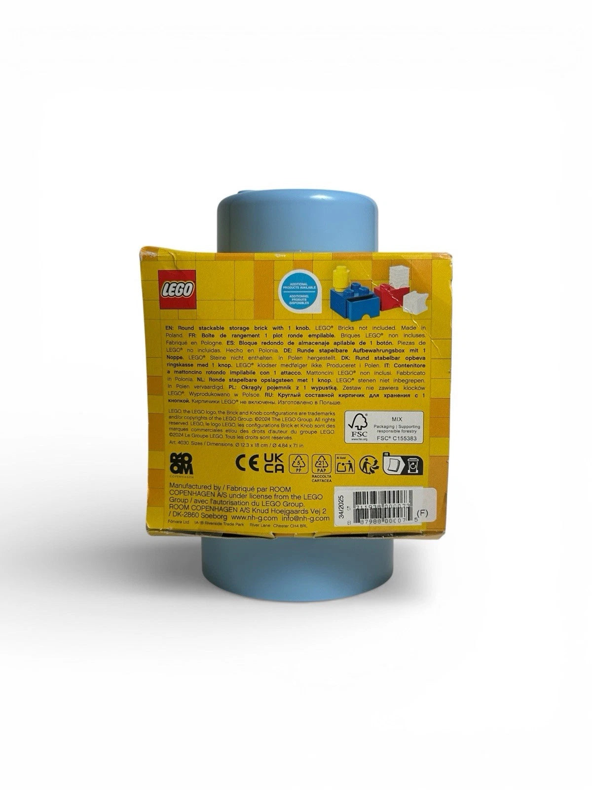 Lego storage brick 1 knob round light blue