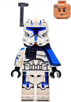 Lego Minifigure Clone Trooper Captain Rex, 501st Legion (Phase 2) - Blue Cloth Pauldron, Rangefinder, Printed White Arms (sw1315)(Brand New)